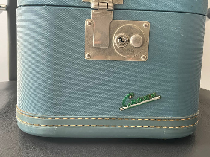 RARE Vintage La Parisienne By Crown Luggage 14” Blue Train Box 1940s? Side Open