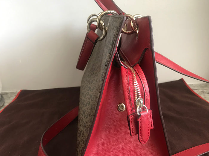 DKNY Handbag Monogram Brown Red Trim