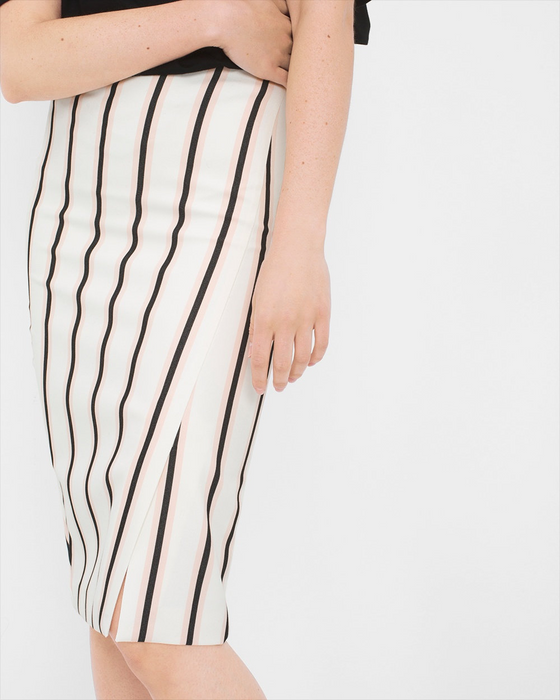 White House Black Market Asymmetric-Slit Stripe Pencil Skirt