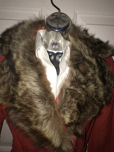 1970s Brick Red Leather Trench with fur collar