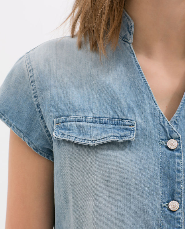 Zara Short Sleeve Denim Jumpsuit in Blue  Heritage Denim