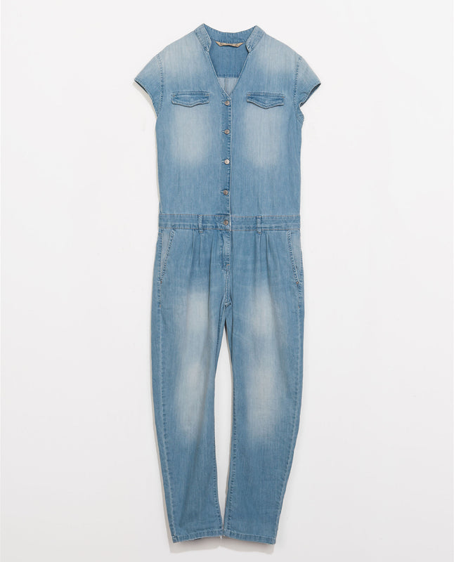 Zara Short Sleeve Denim Jumpsuit in Blue  Heritage Denim